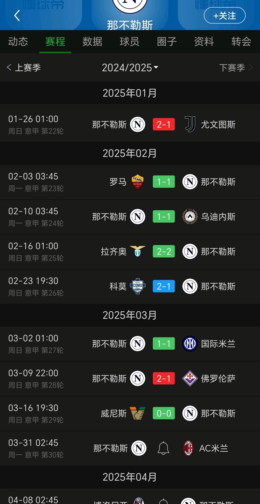 那不勒斯遭遇失利，积分榜位置有所下滑